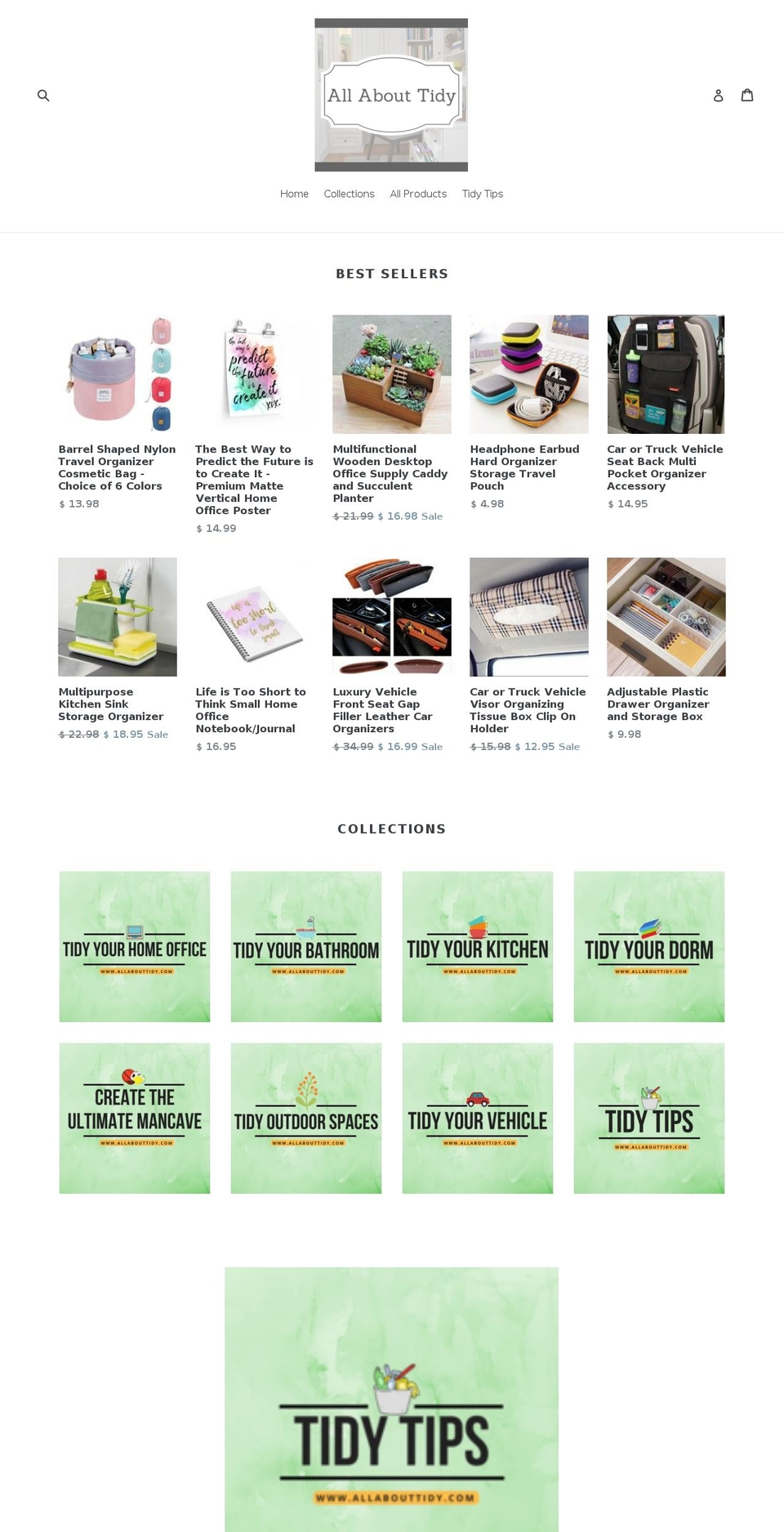 allabouttidy.com — Shopify storefront screenshot