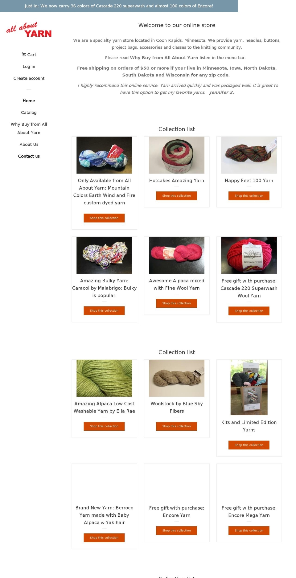 allaboutyarnaay.com — Shopify storefront screenshot