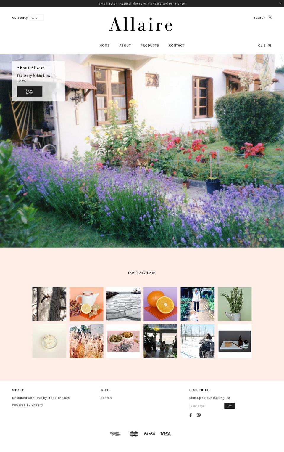 allaireskincare.com shopify website screenshot