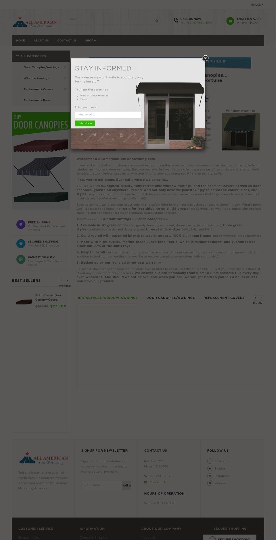 allamericantentandawning.com — Shopify storefront screenshot