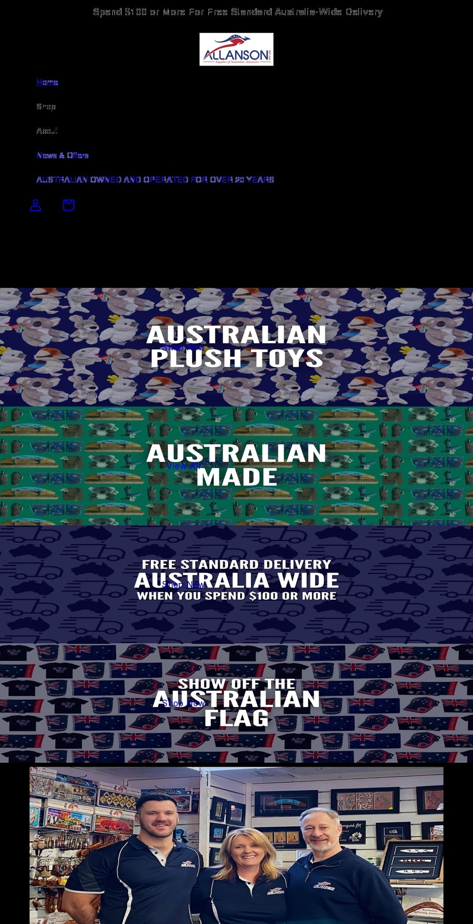 allansonssouvenirs.com.au shopify website screenshot