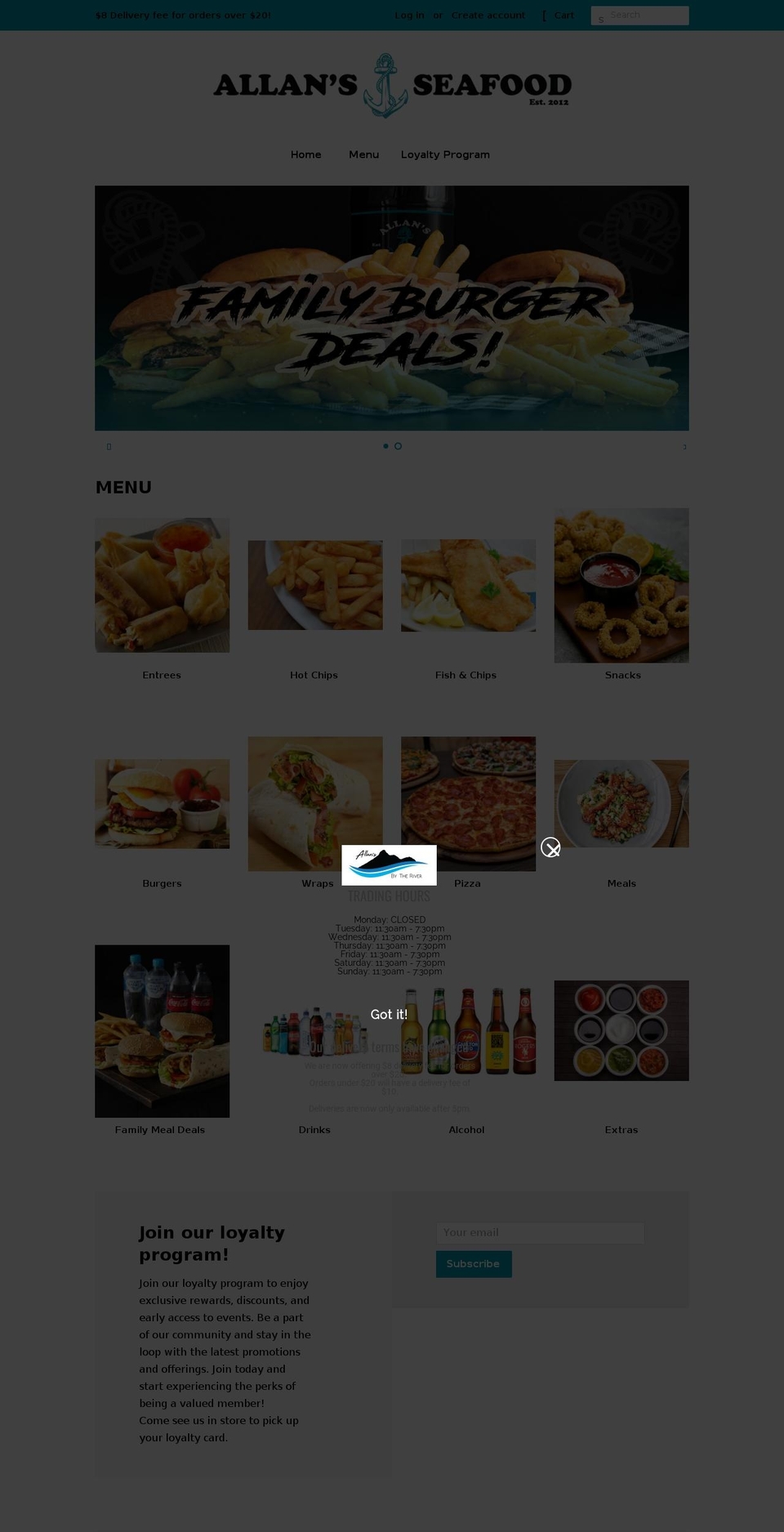 allansseafood.com shopify website screenshot