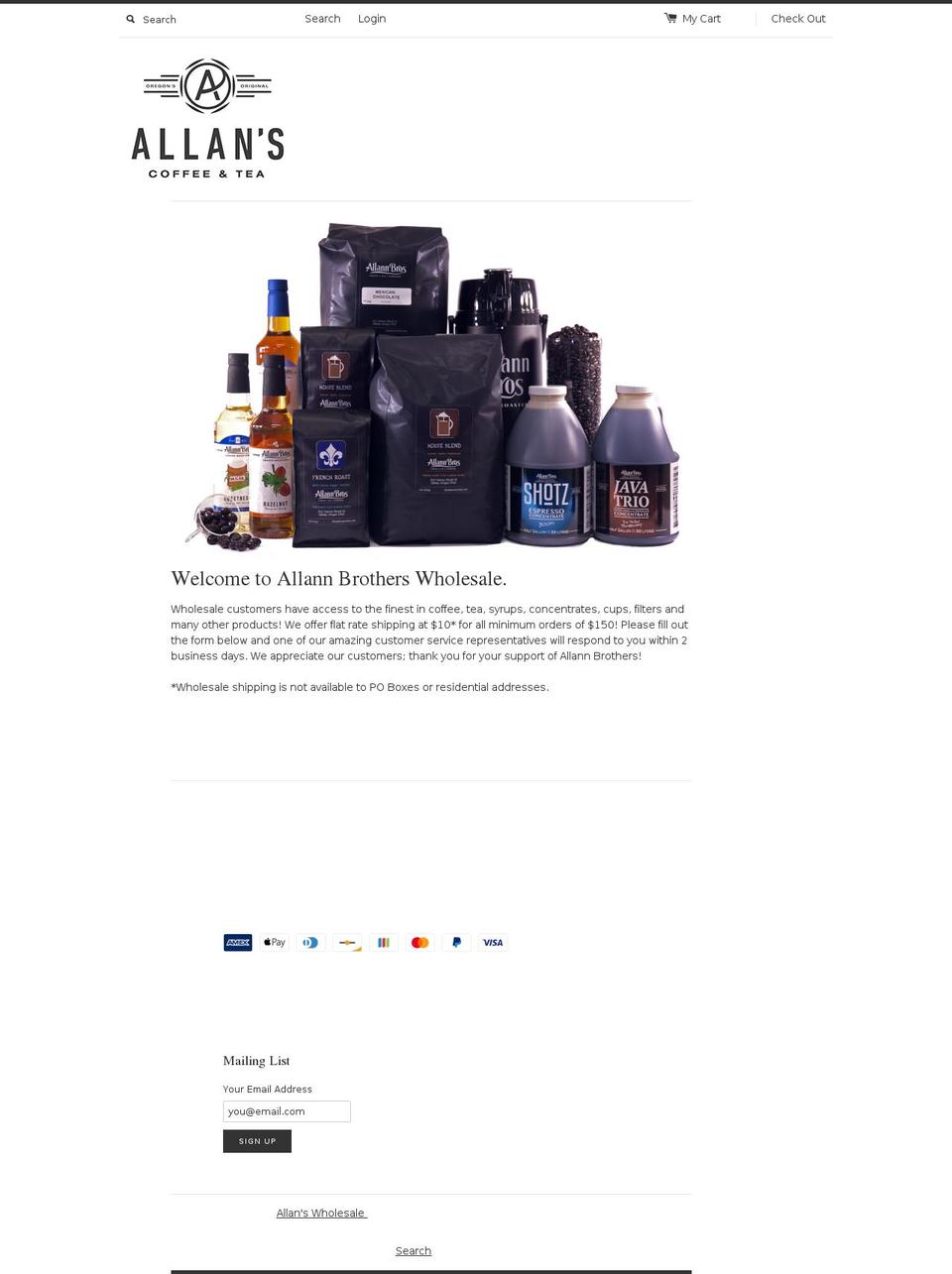 allanswholesale.com shopify website screenshot