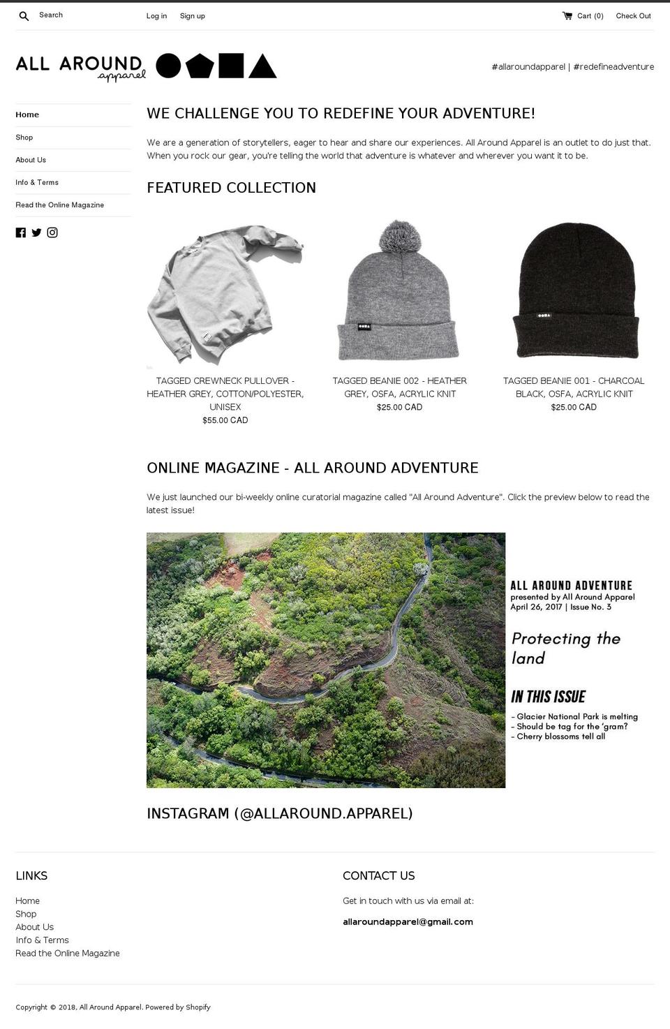 allaroundapparel.com shopify website screenshot