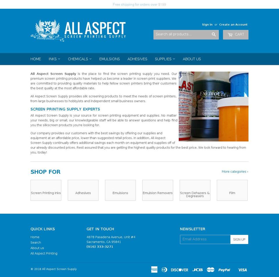 allaspectscreensupply.com shopify website screenshot