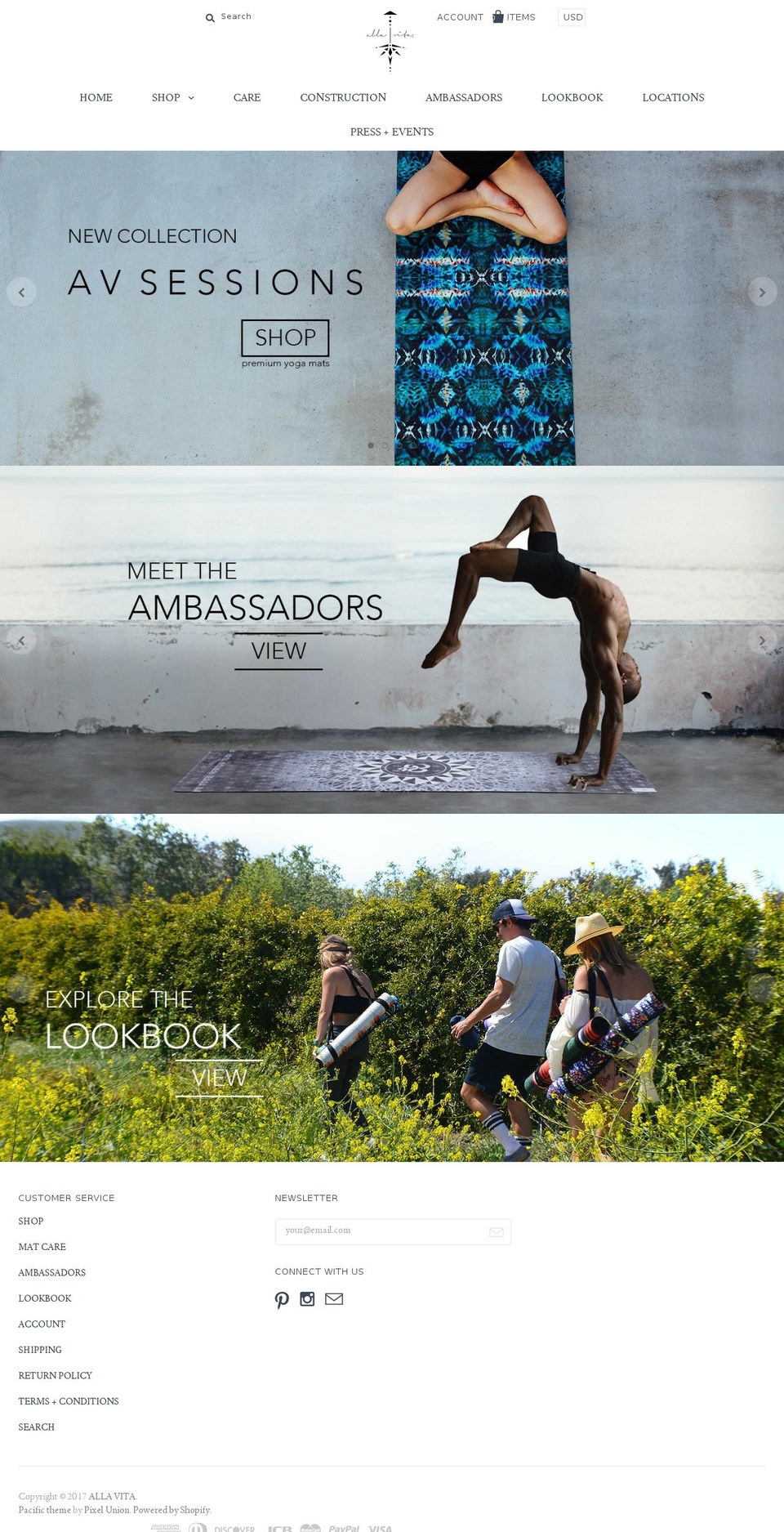allavitayoga.com shopify website screenshot