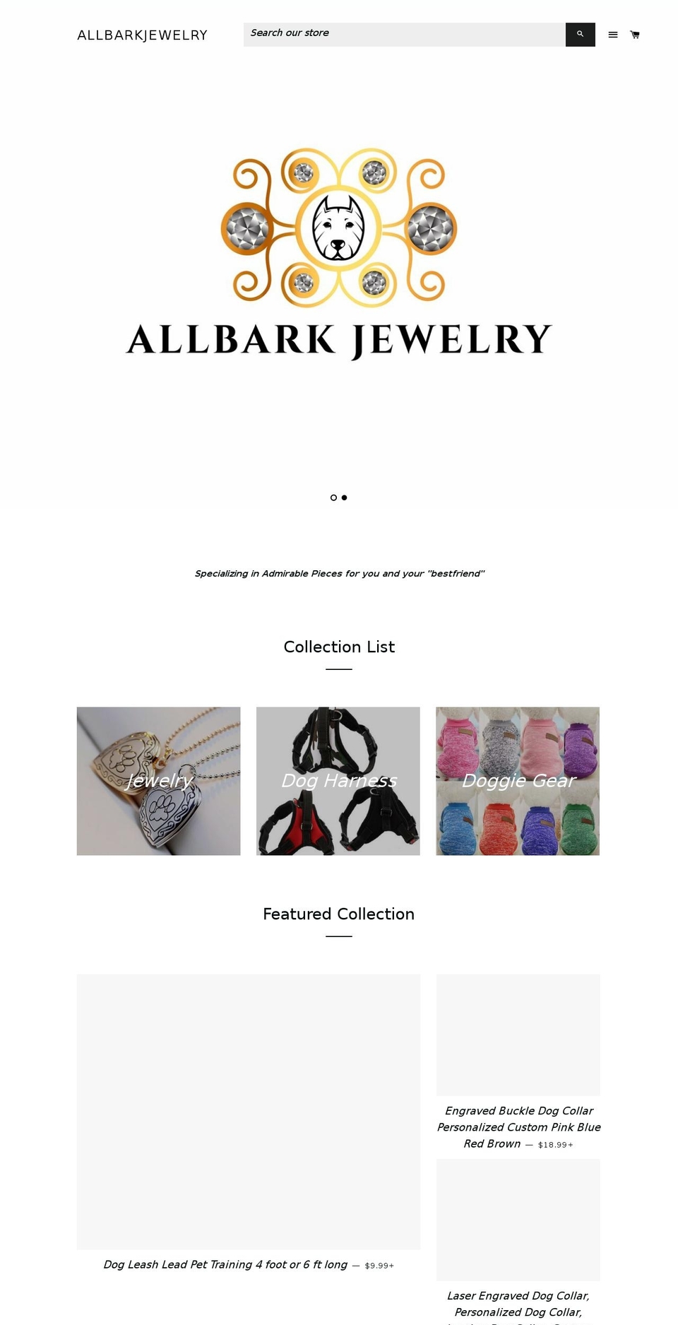 allbarkjewelry.com — Shopify storefront screenshot