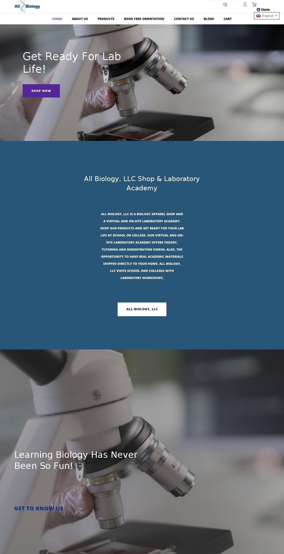allbiology.org shopify website screenshot