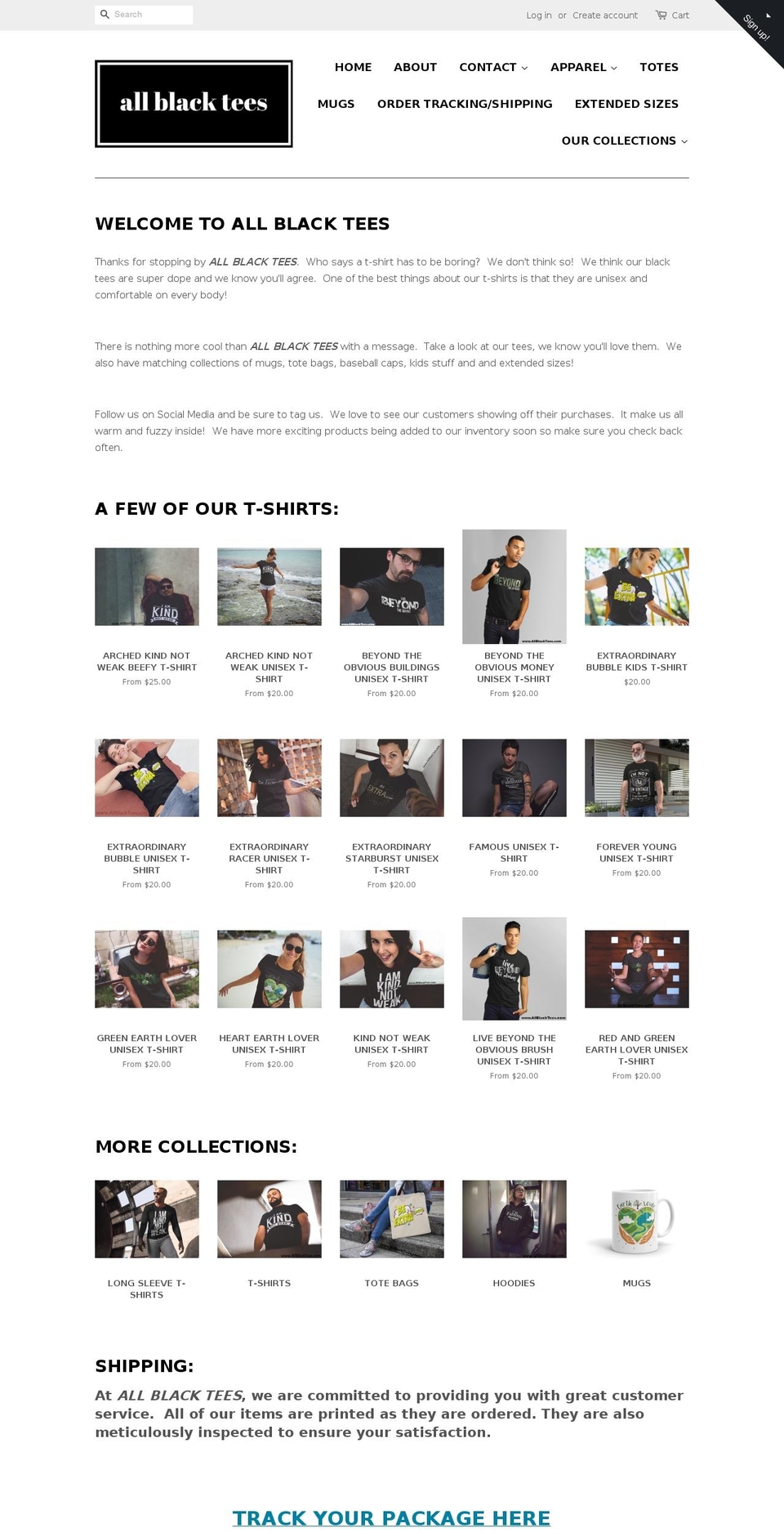 allblacktees.com shopify website screenshot