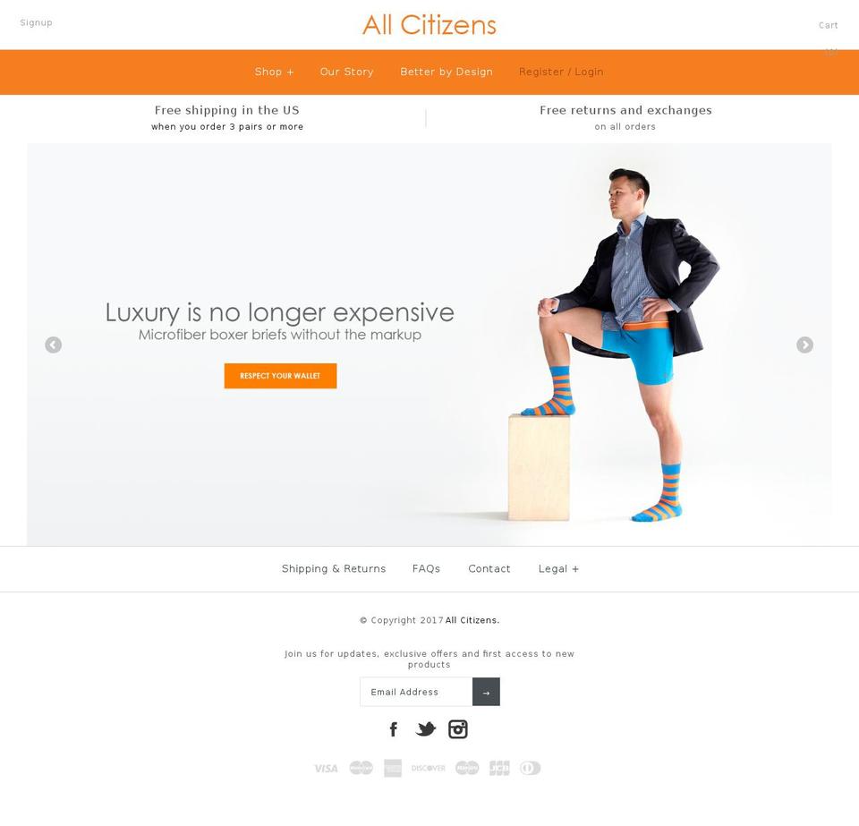 allcitizensapparel.com shopify website screenshot