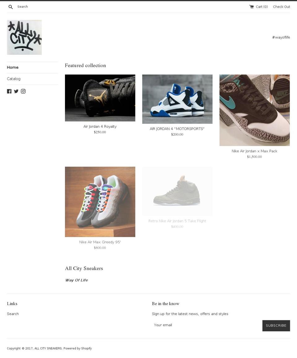 allcitysneakers.com shopify website screenshot