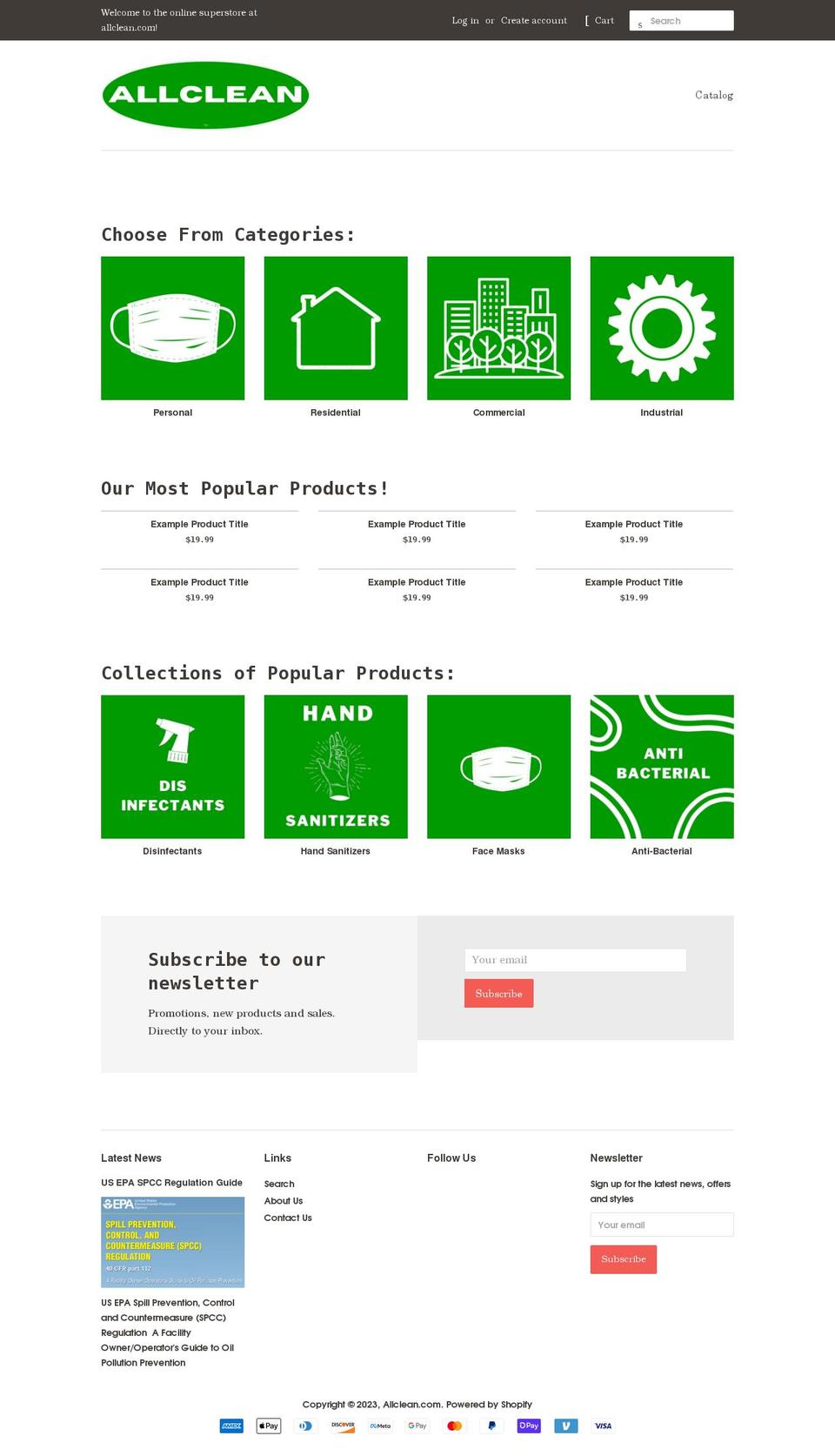 allclean.com shopify website screenshot