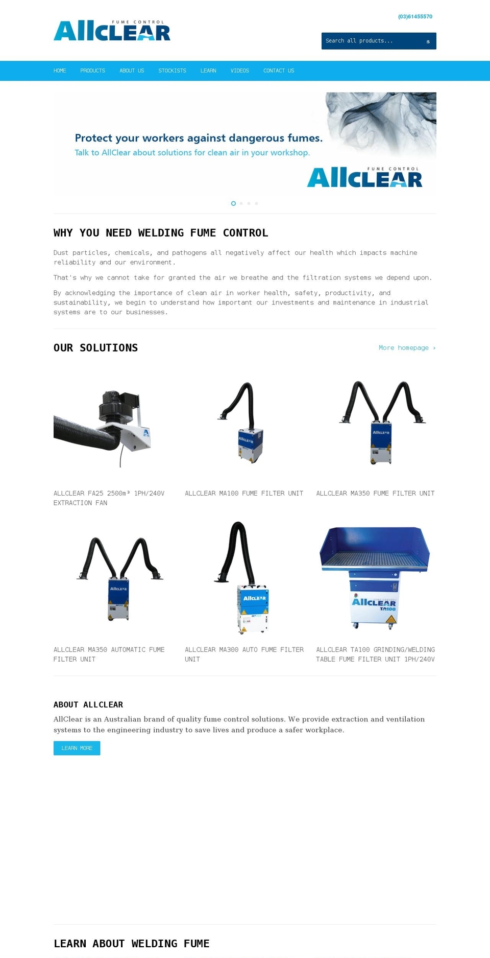 allclearfumecontrol.com.au shopify website screenshot