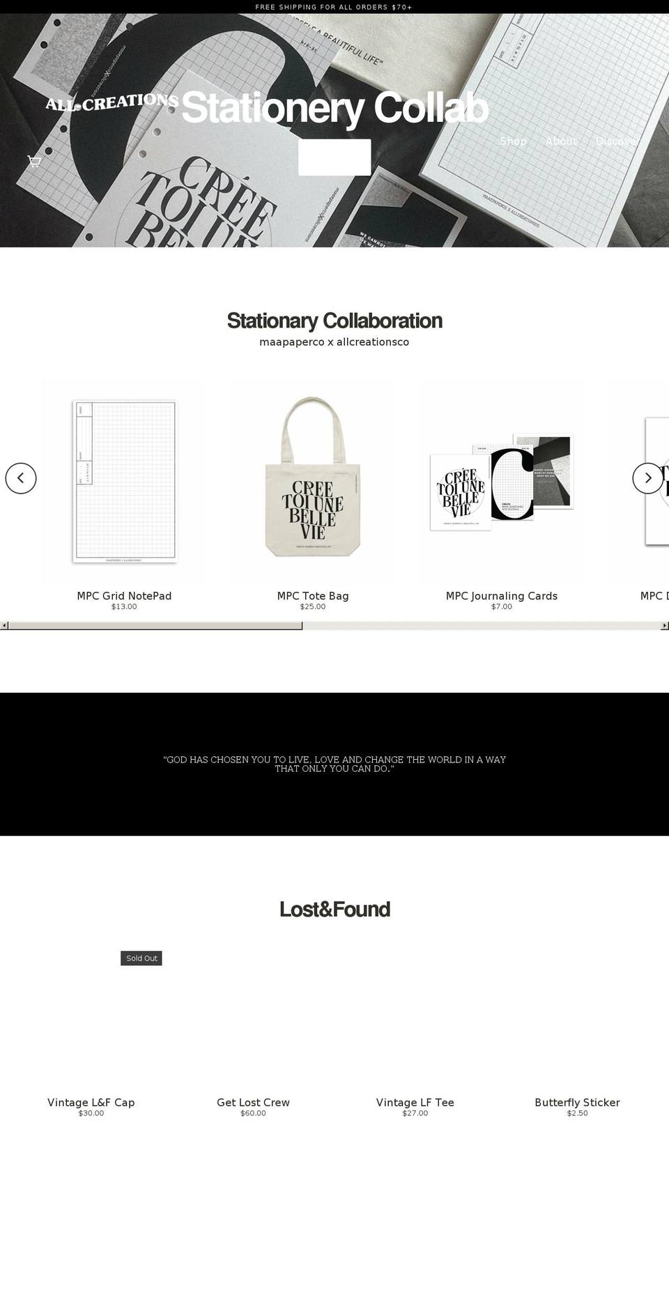 allcreationsco.com shopify website screenshot