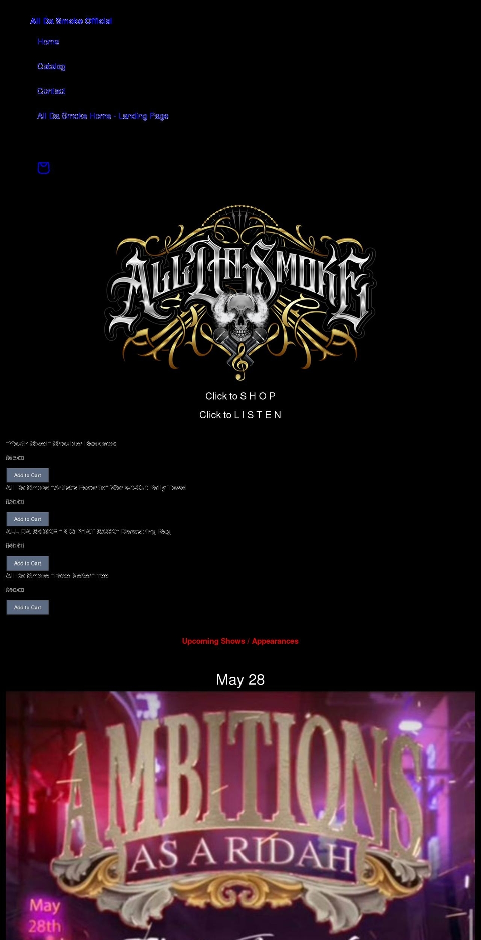 alldasmoke.com shopify website screenshot