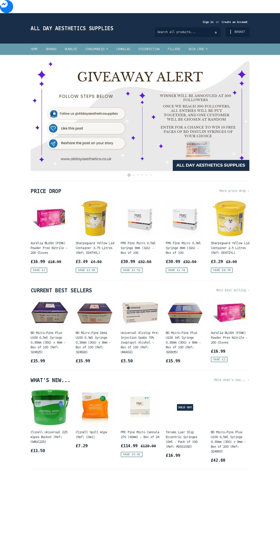 alldayaesthetics.co.uk shopify website screenshot