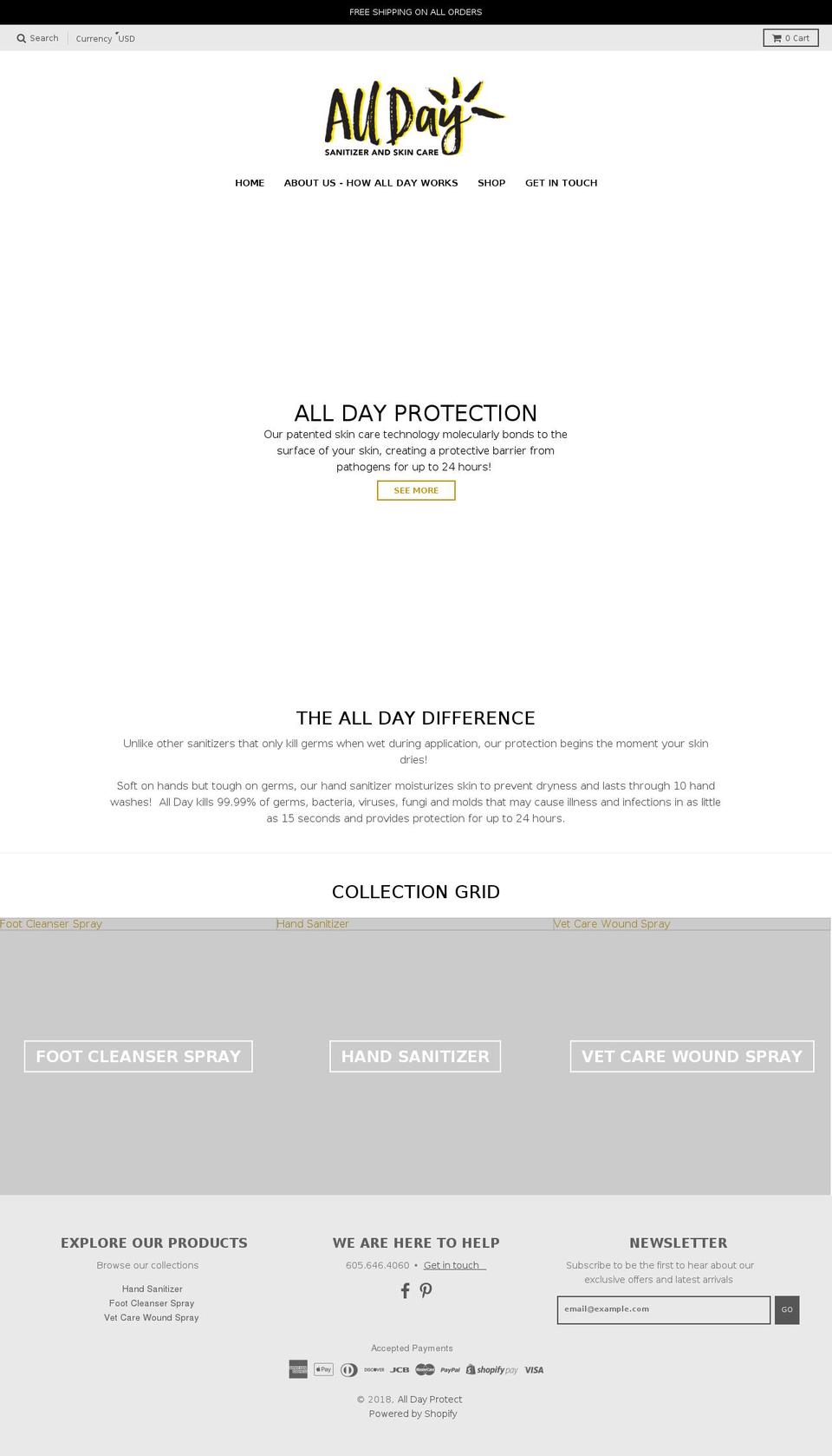 alldayantimicrobial.com — Shopify storefront screenshot