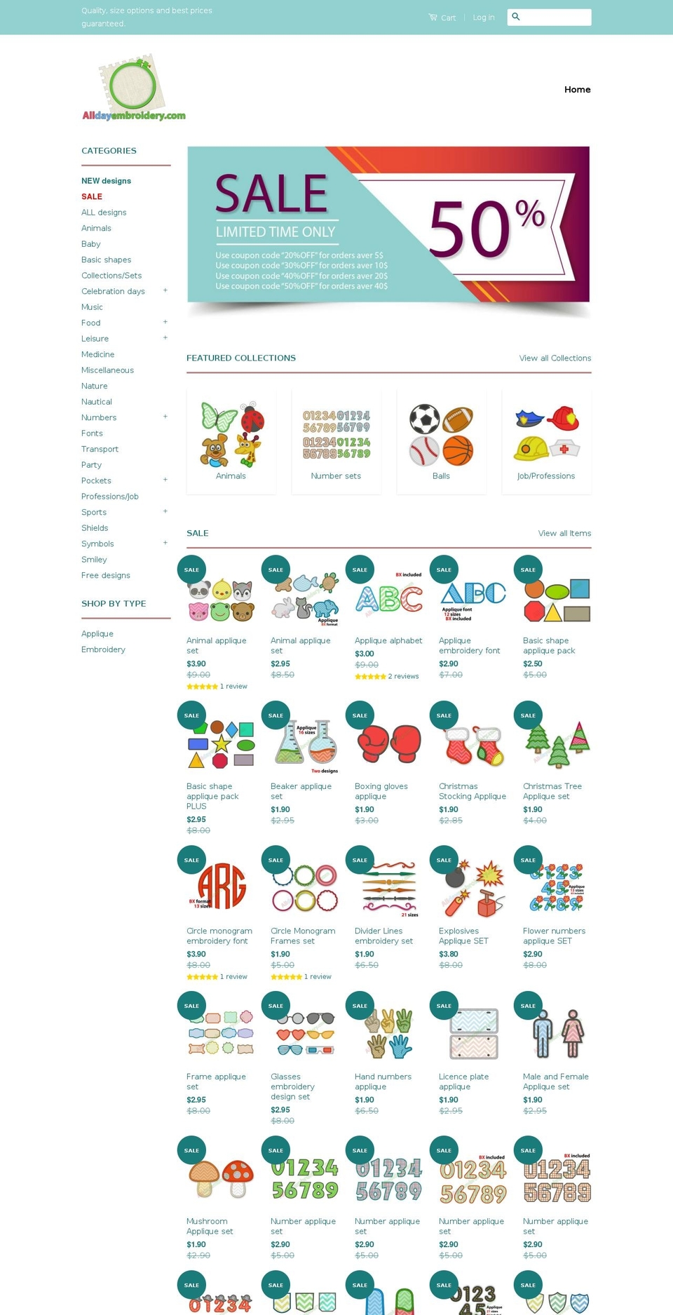 alldayembroidery.com shopify website screenshot