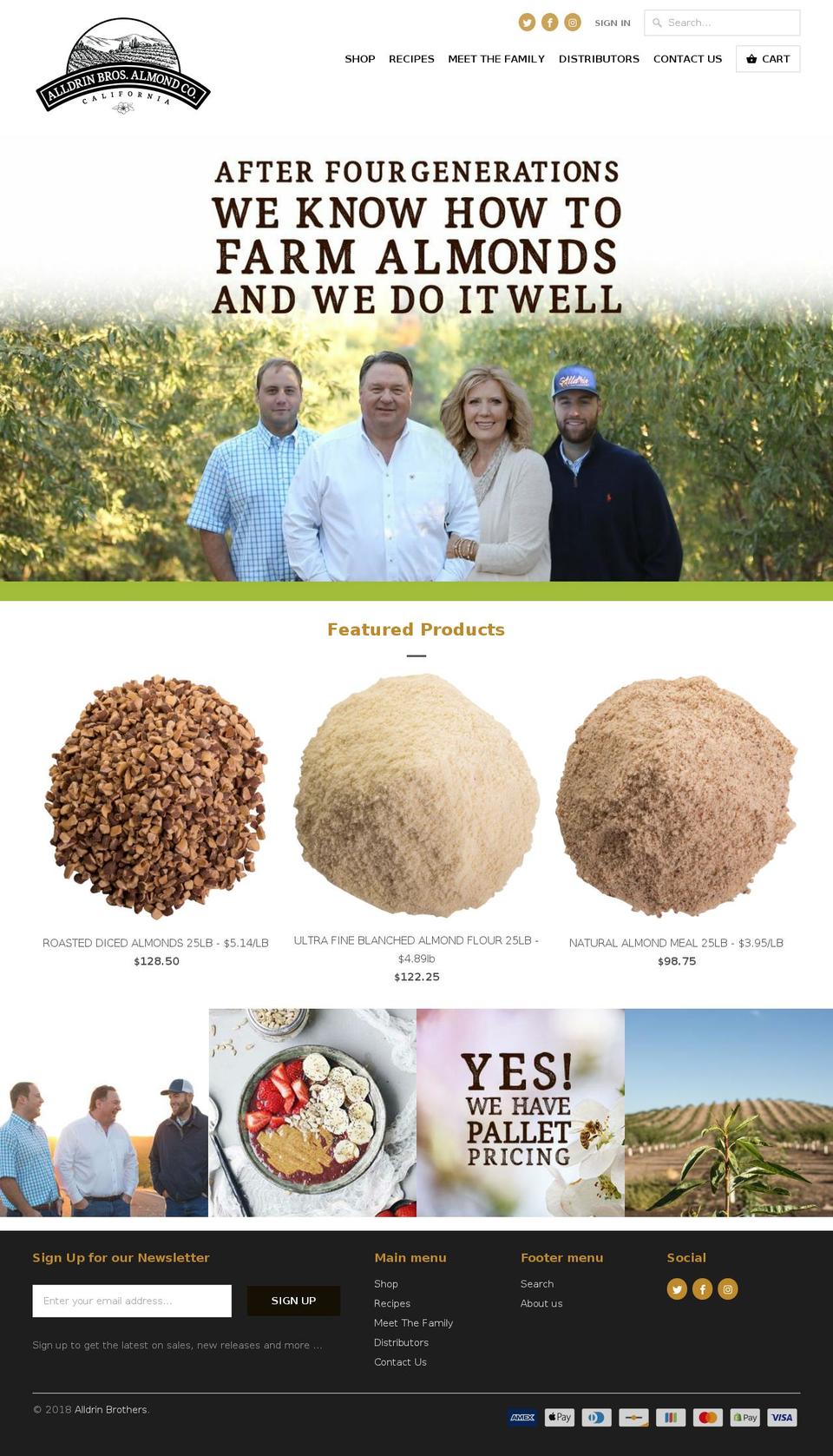 alldrinbrosalmonds.com — Shopify storefront screenshot