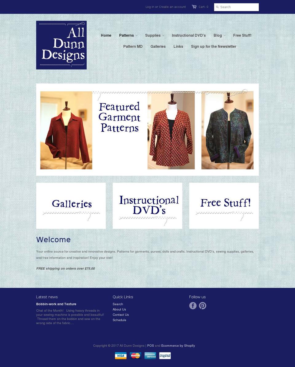 alldunndesigns.com shopify website screenshot