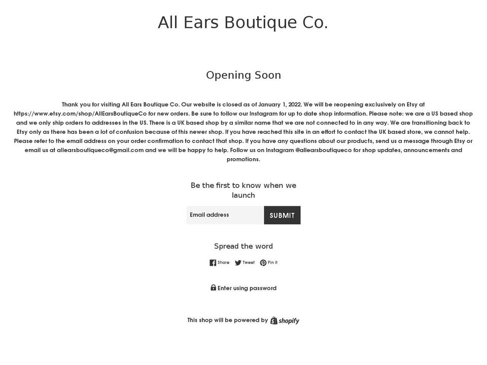 allearsboutiqueco.com — Shopify storefront screenshot