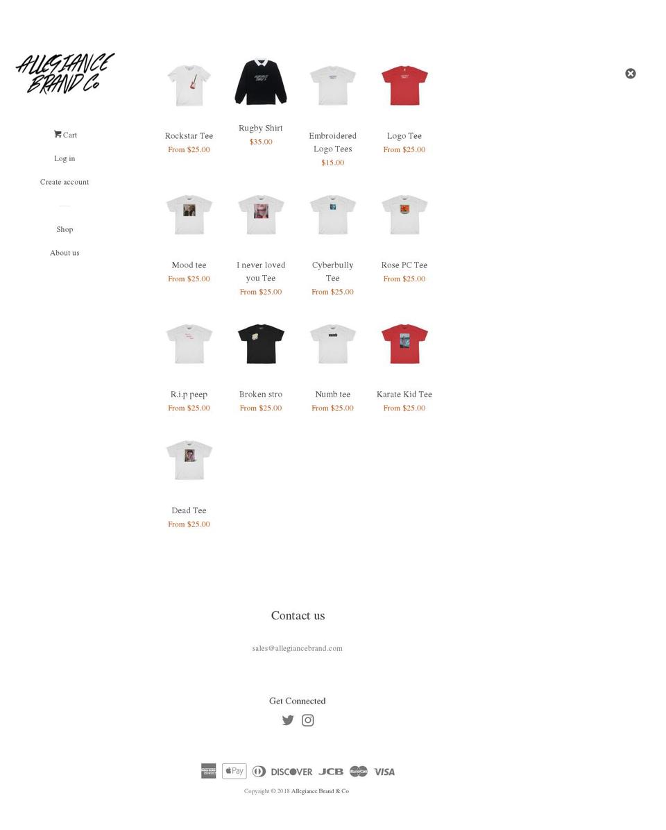 allegiancebrand.com — Shopify storefront screenshot