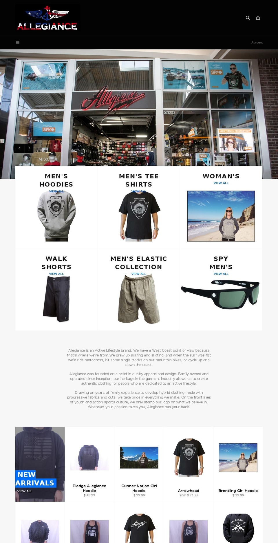 Allegiance with Installments message Shopify theme site example allegianceclothes.com