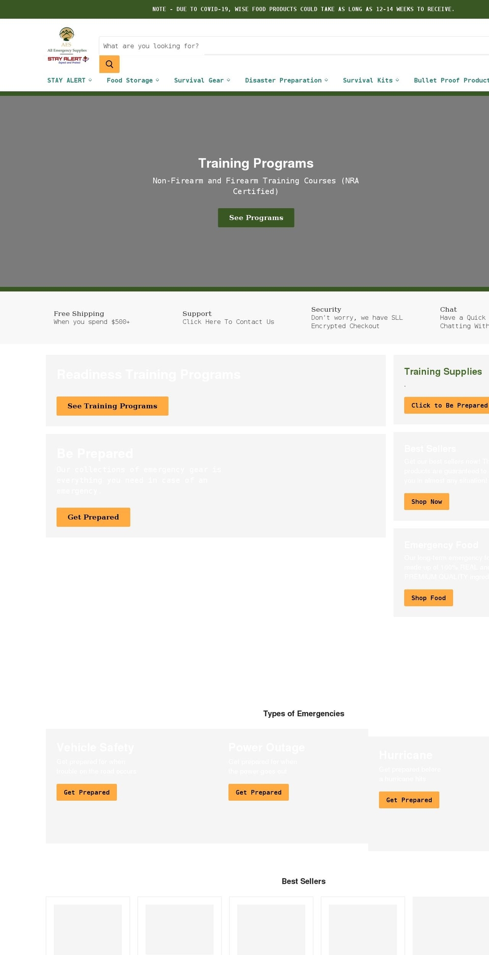 allemergencysupplies.com shopify website screenshot