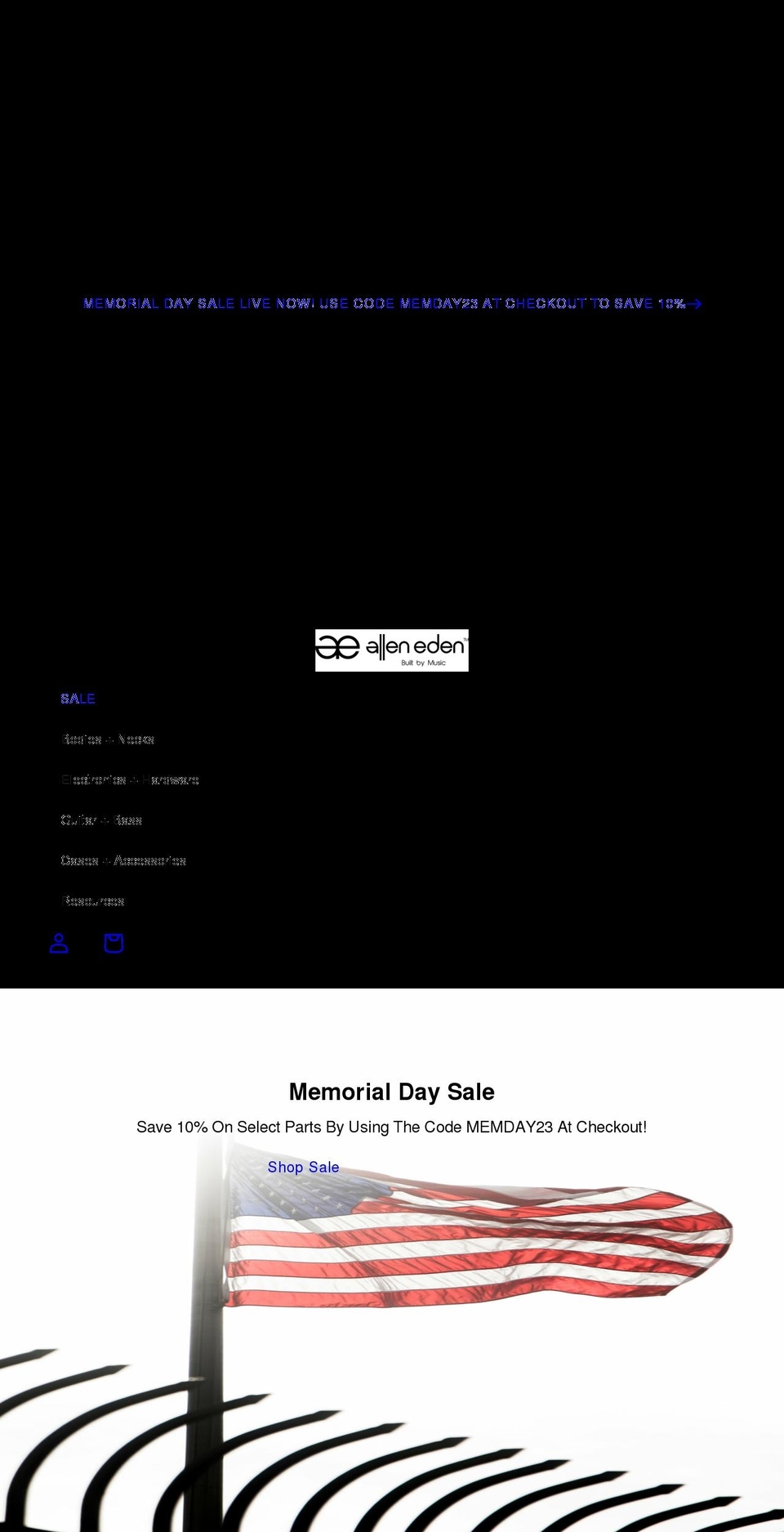allenedenguitars.com shopify website screenshot