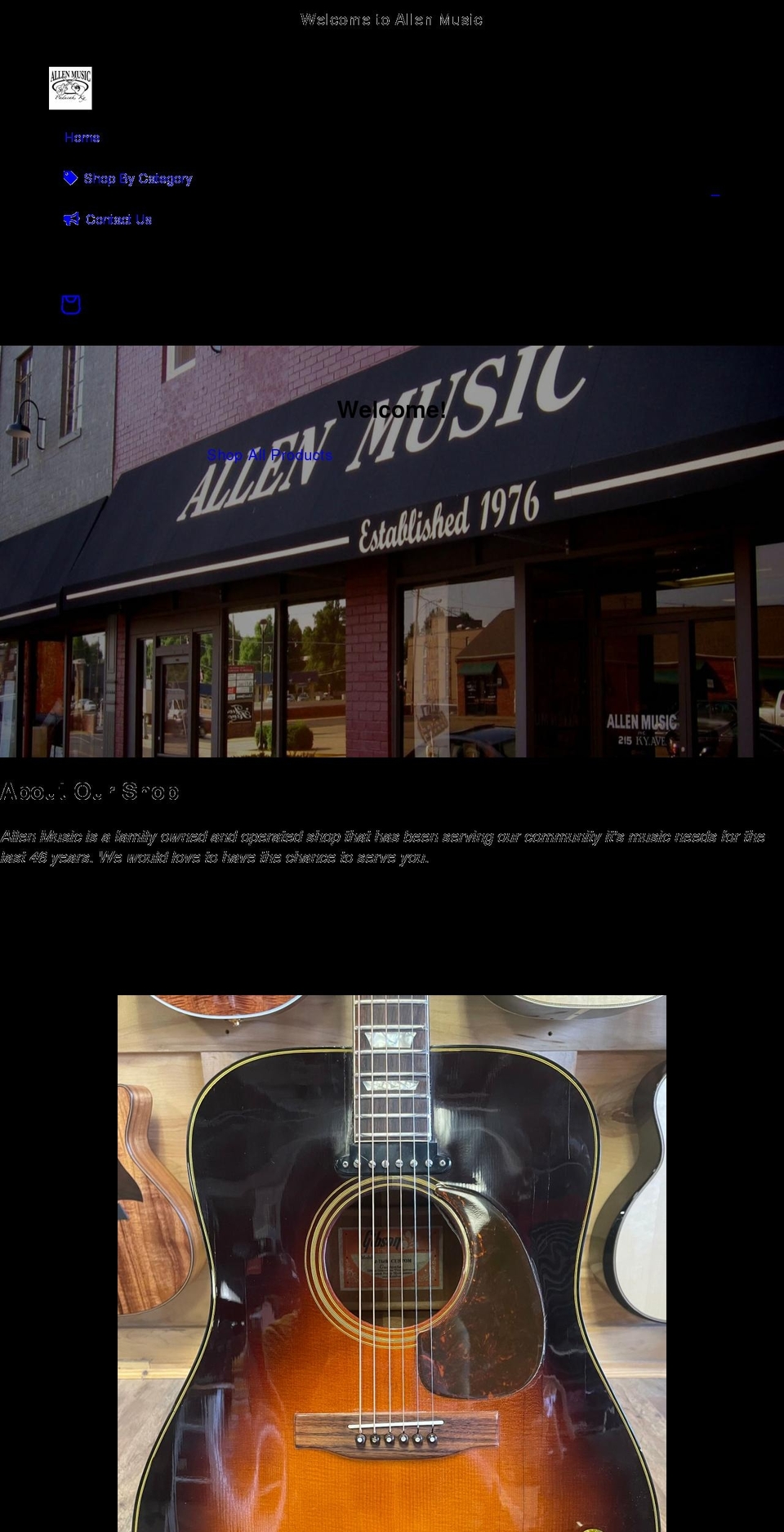 2.0 Shopify theme site example allenmusicshop.com