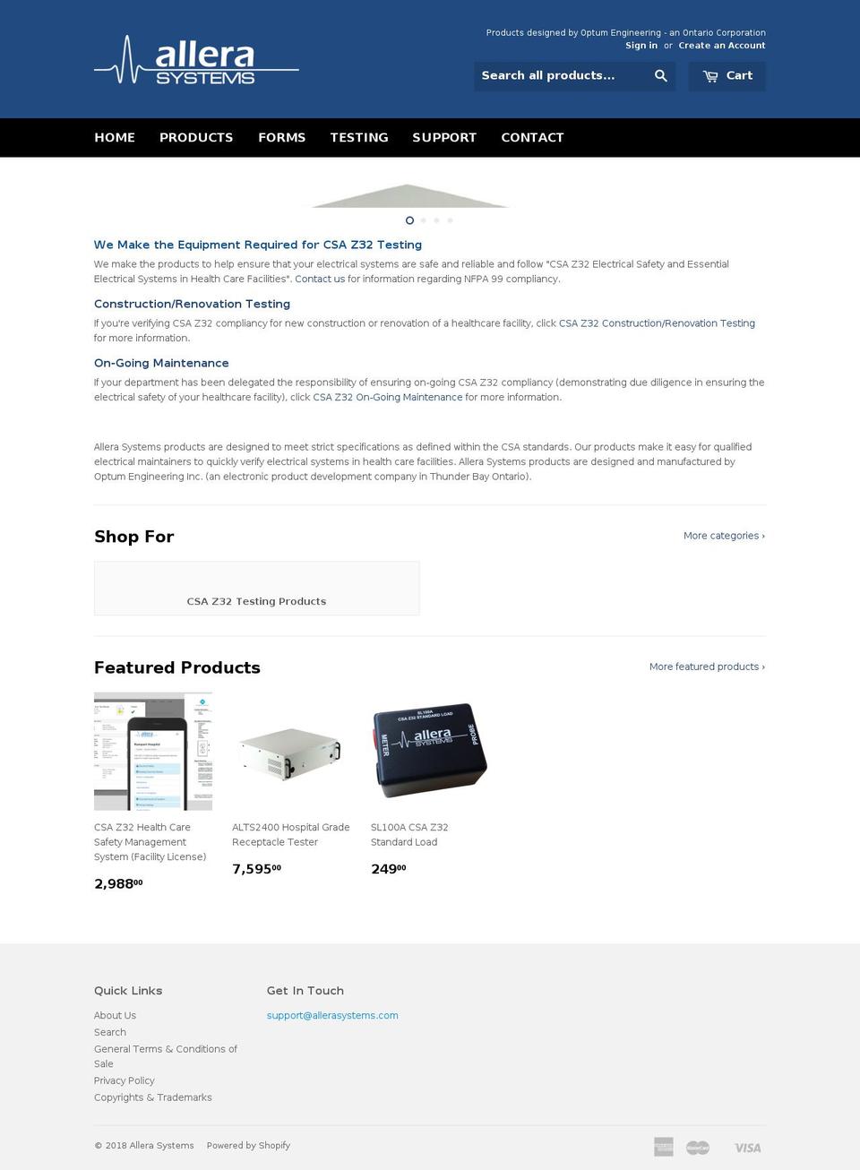 allerasystems.com — Shopify storefront screenshot