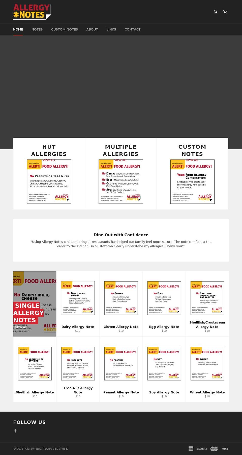 allergynotes.com — Shopify storefront screenshot