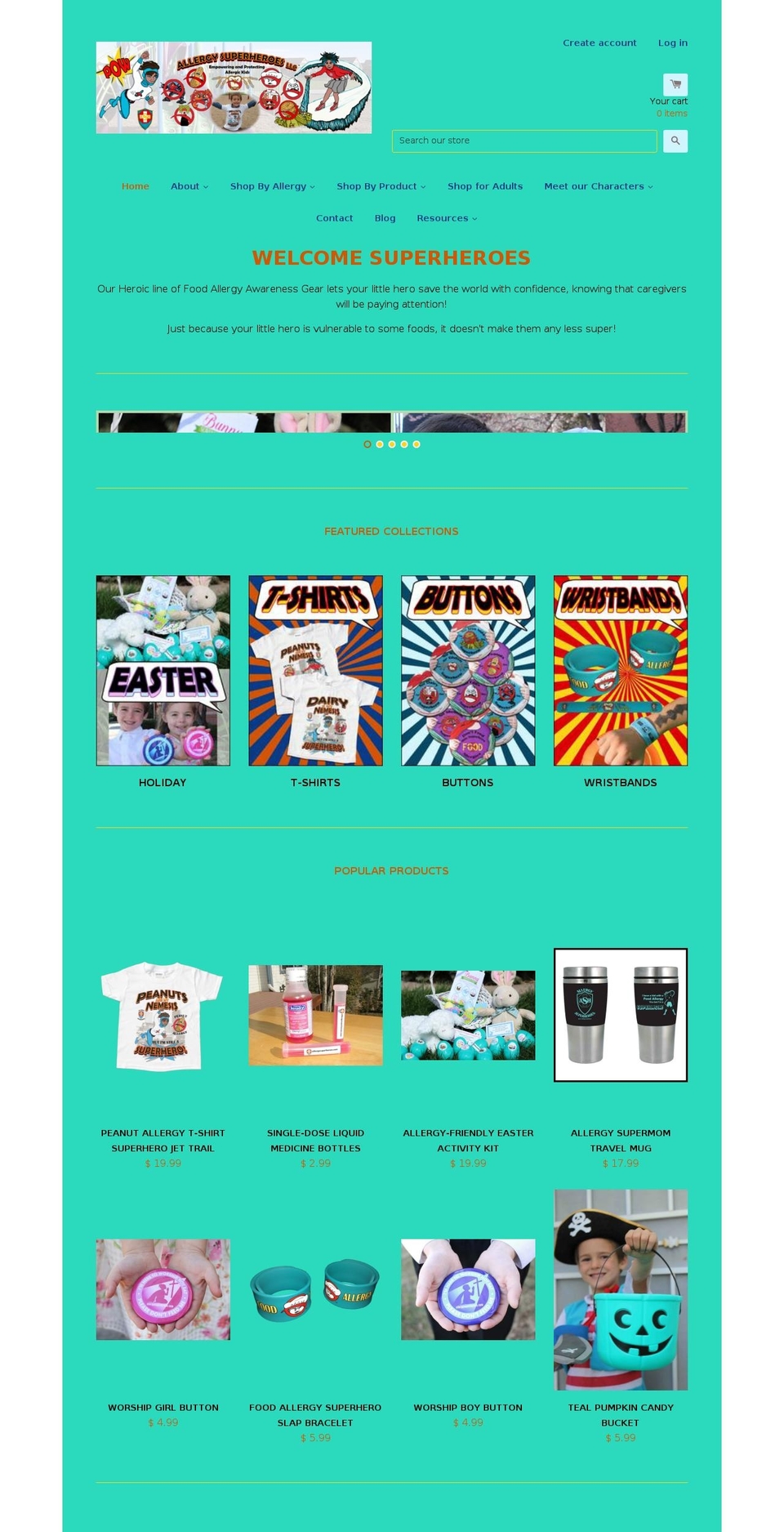 ASH with SEO code Shopify theme site example allergysuperheroes.com