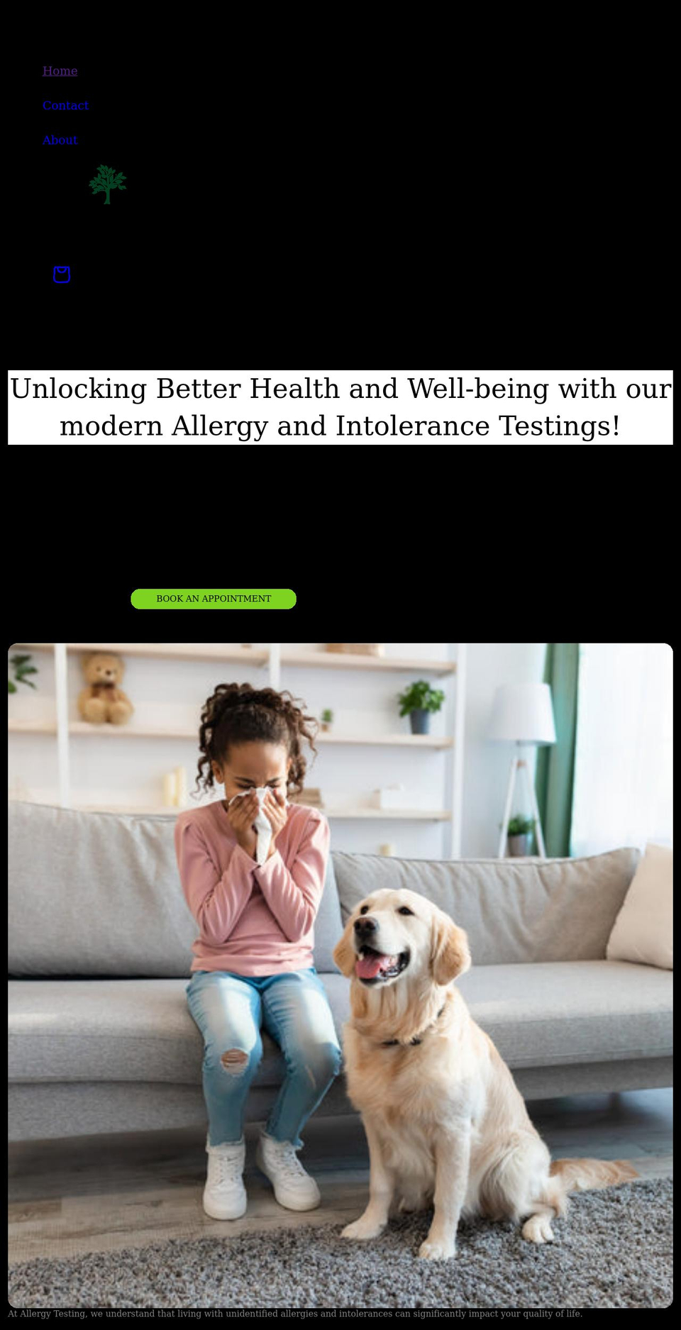 allergytestings.com shopify website screenshot