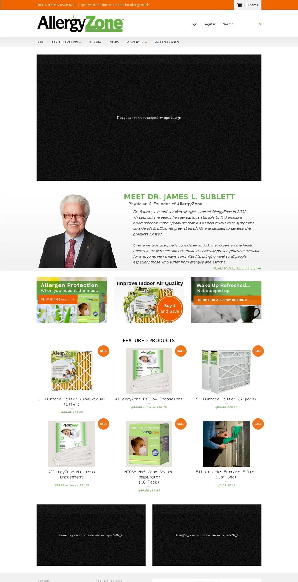 allergyzone.com shopify website screenshot