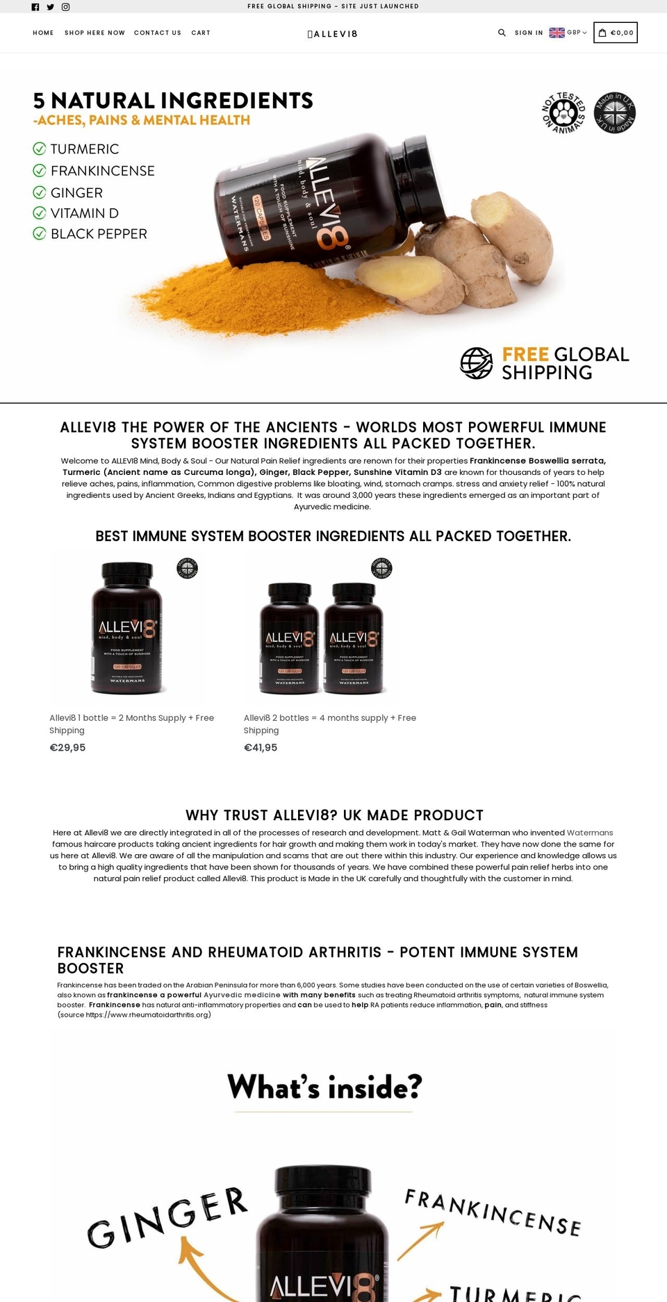 allevi8pain.com shopify website screenshot