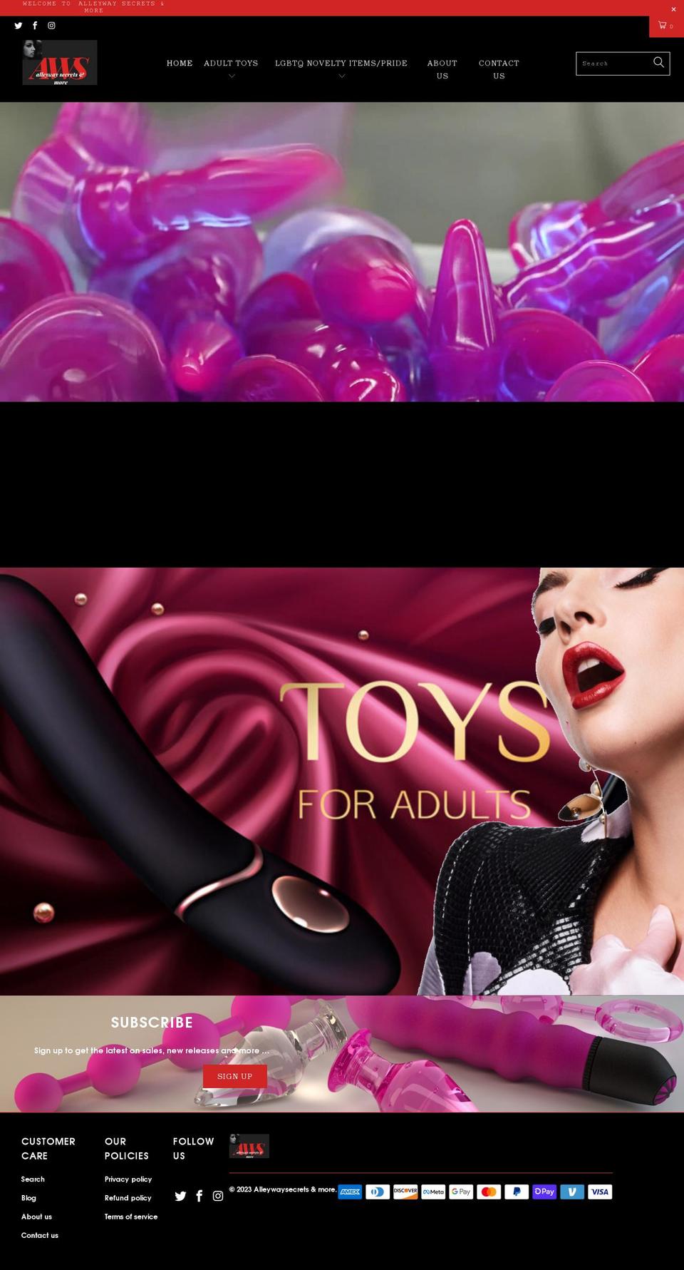 alleywaysecretsandmore.com shopify website screenshot