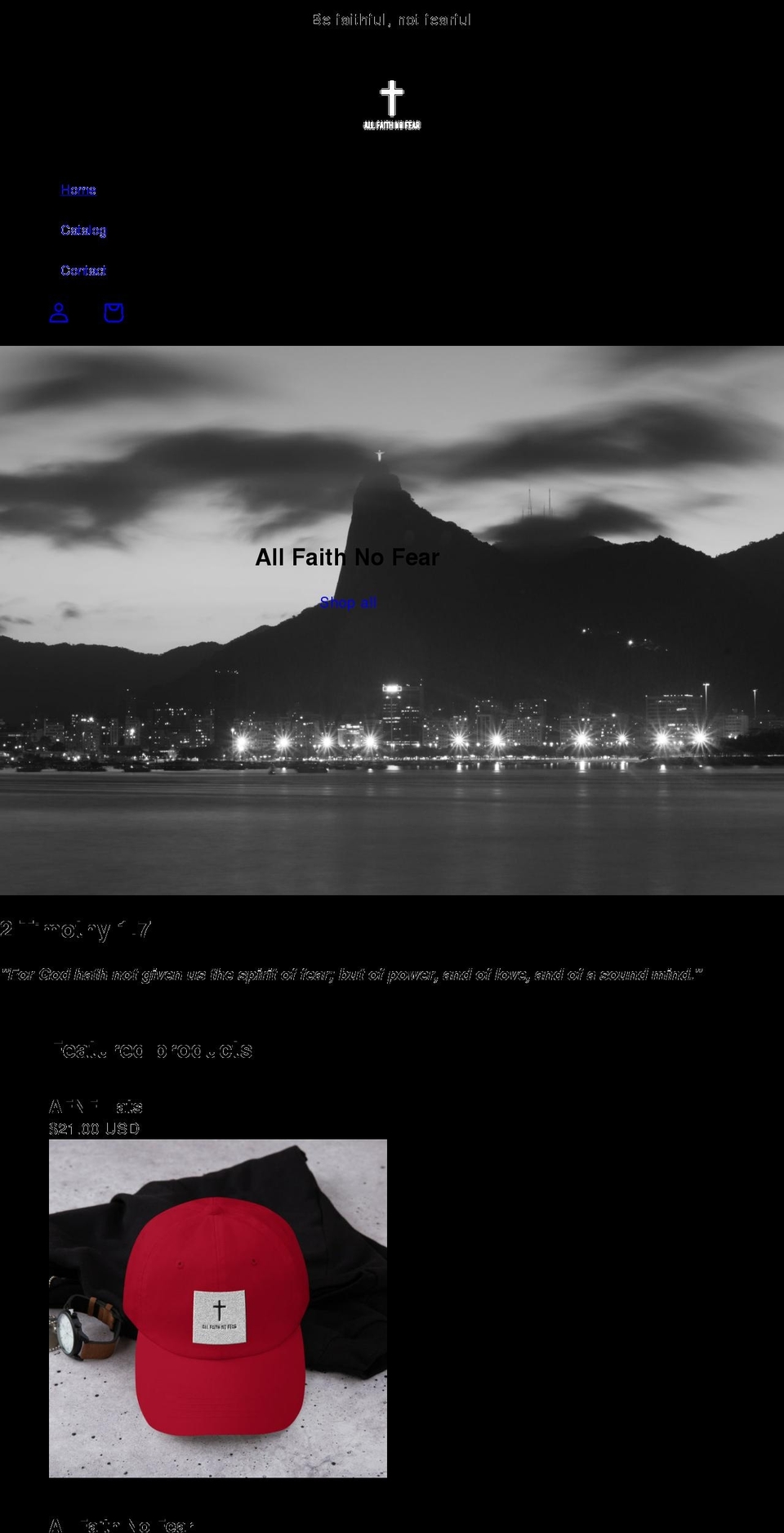 allfaithnofearclothing.com shopify website screenshot