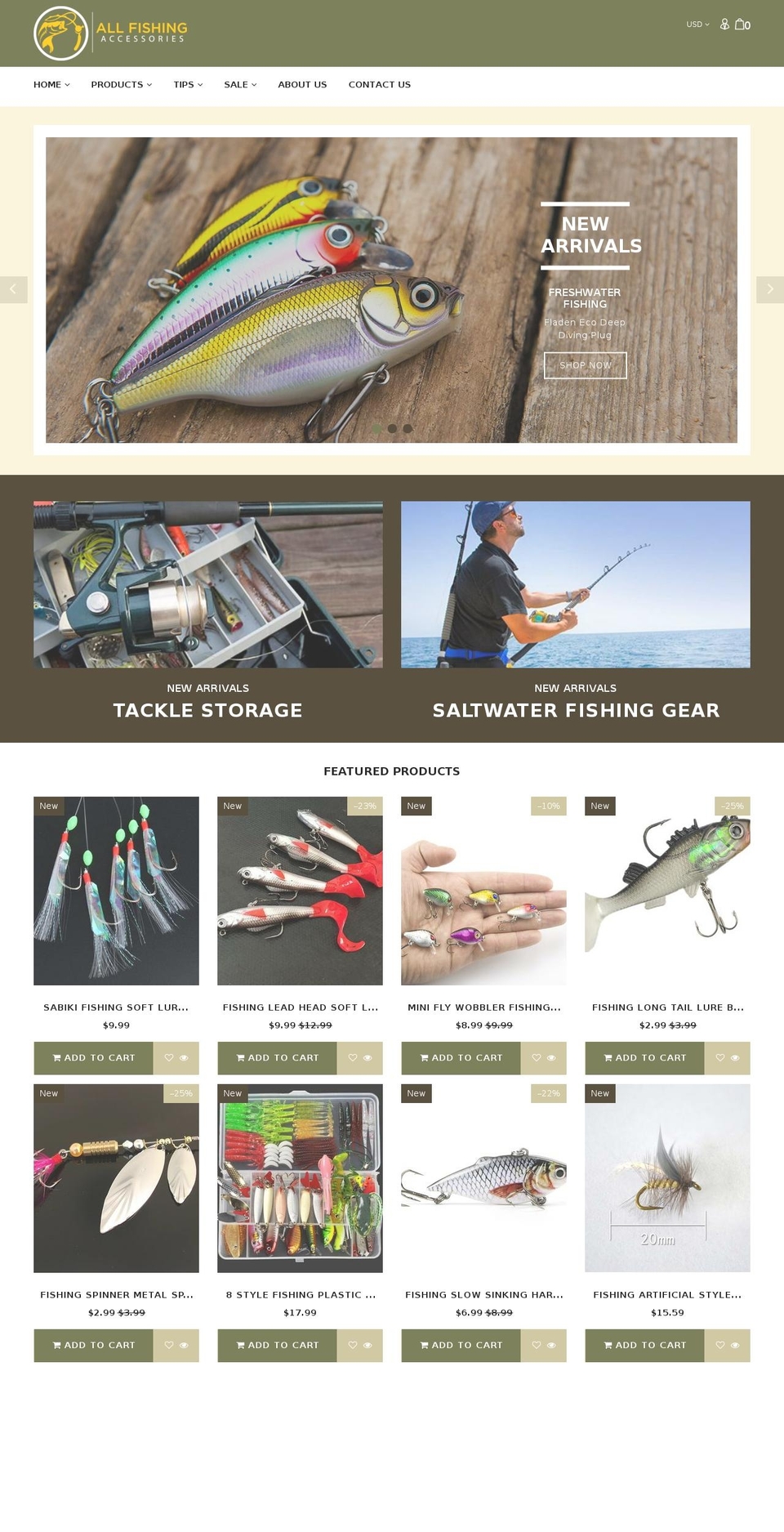 allfishingaccessories.com shopify website screenshot