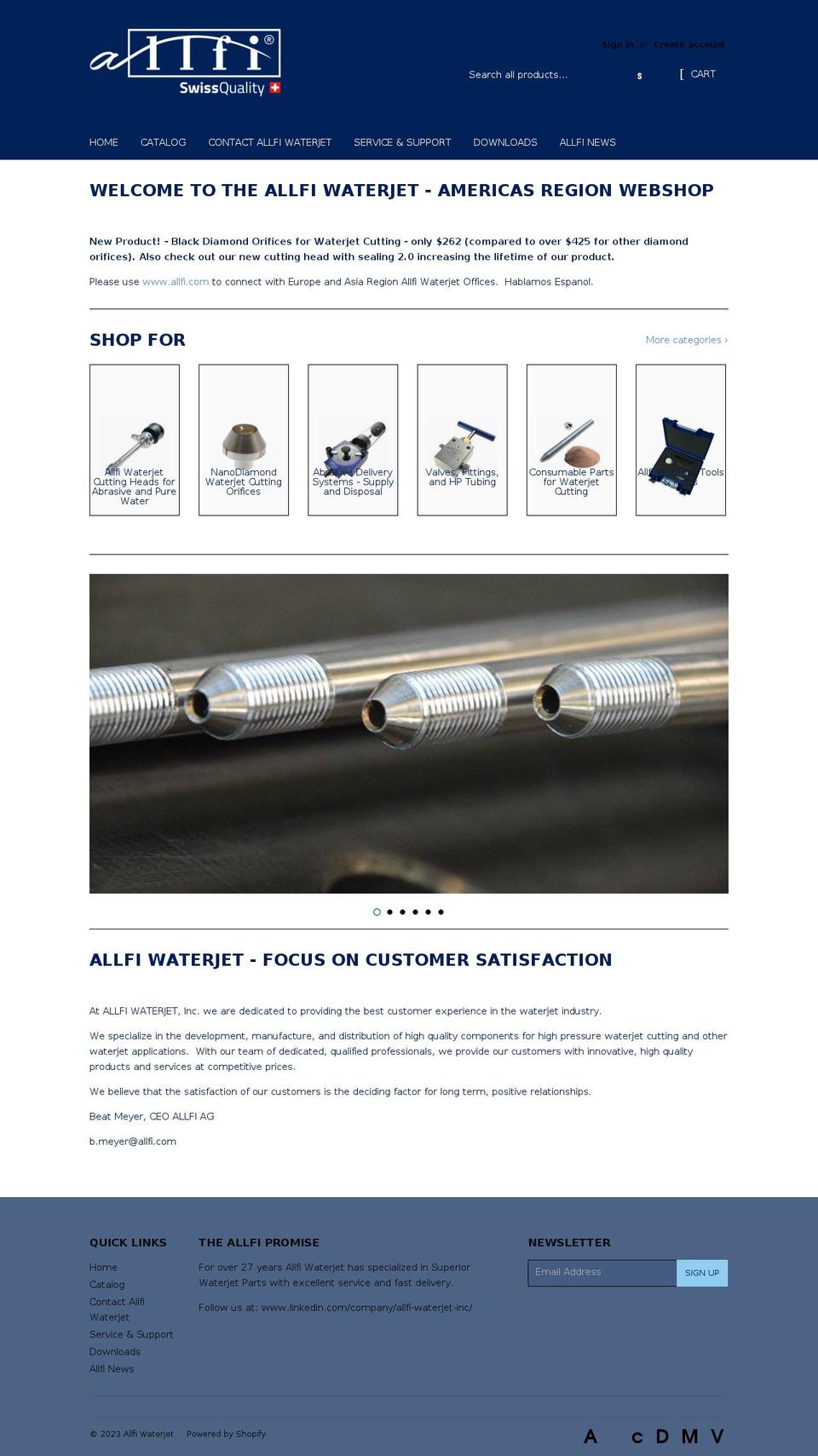 allfiwaterjet.com shopify website screenshot