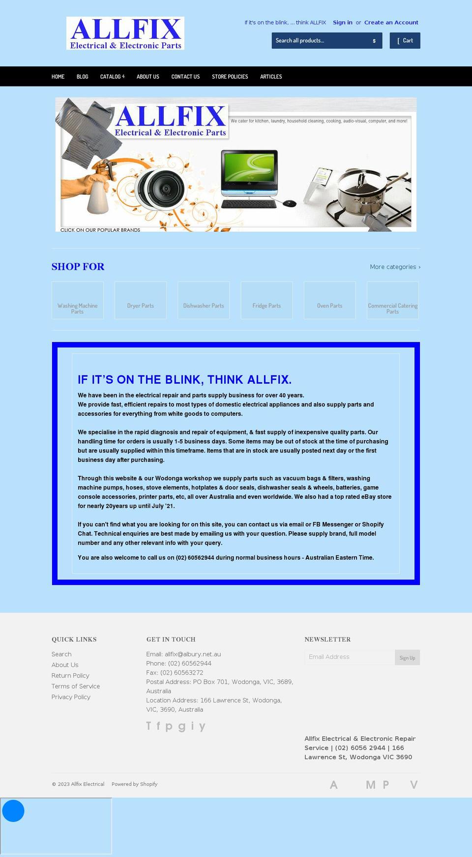 allfixelectrical.com.au shopify website screenshot