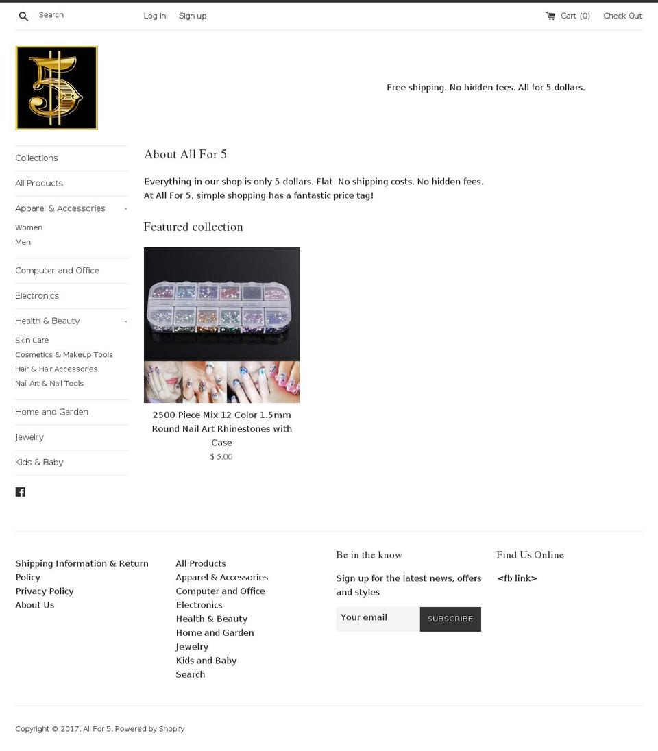 allfor5.com shopify website screenshot