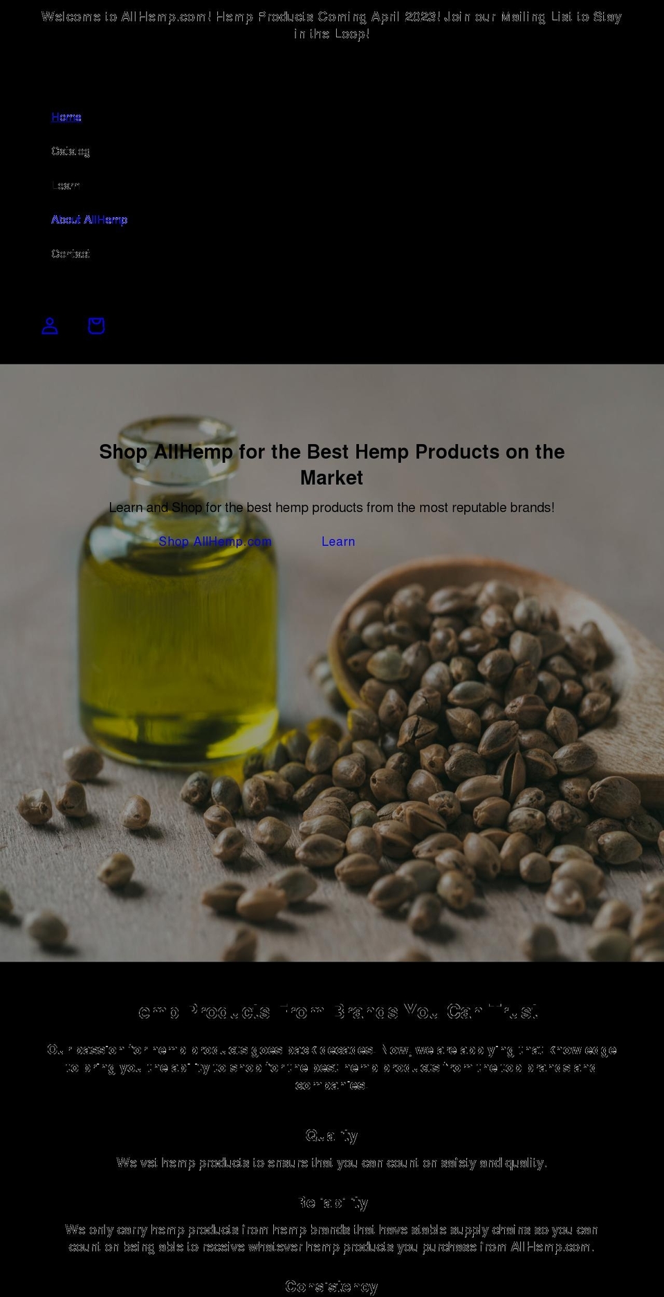 allhemp.com shopify website screenshot