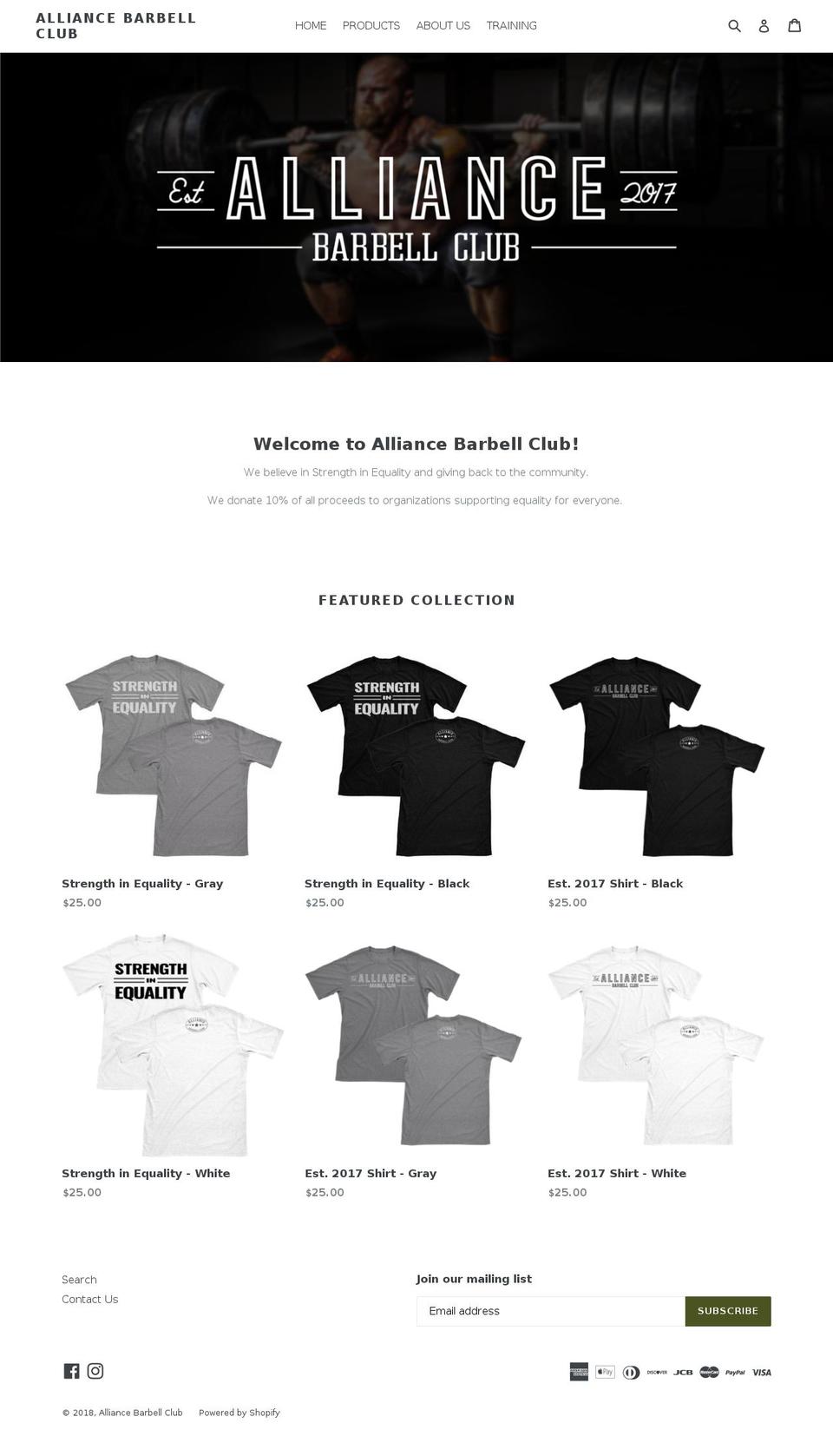 alliancebarbellclub.com — Shopify storefront screenshot