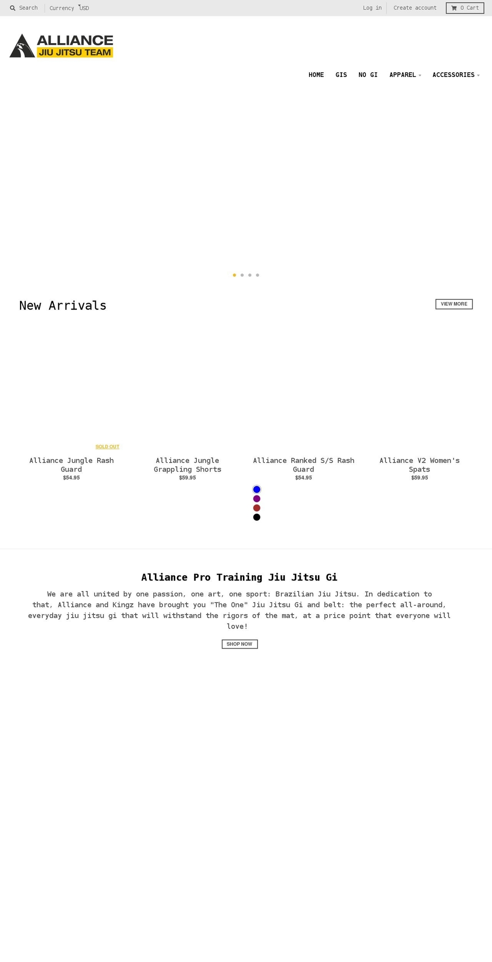 alliancejiujitsustore.com shopify website screenshot