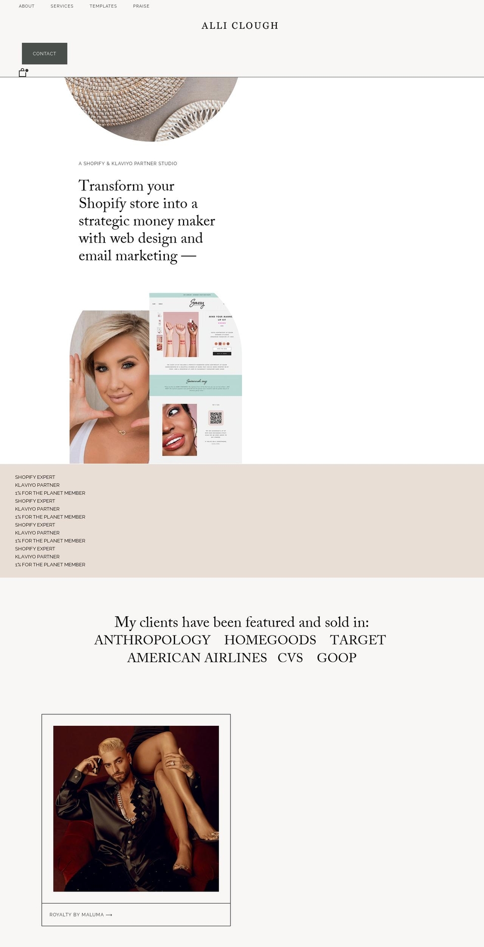 alliclough.com shopify website screenshot