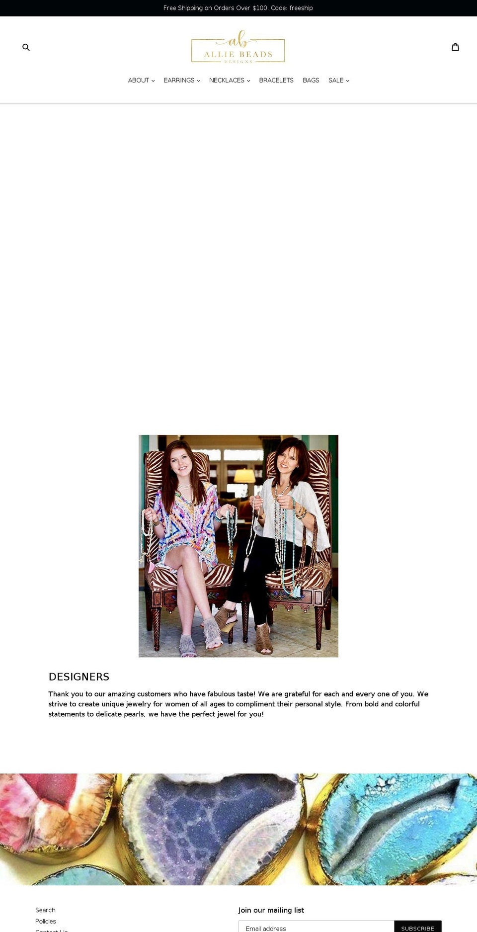 alliebeads.com shopify website screenshot