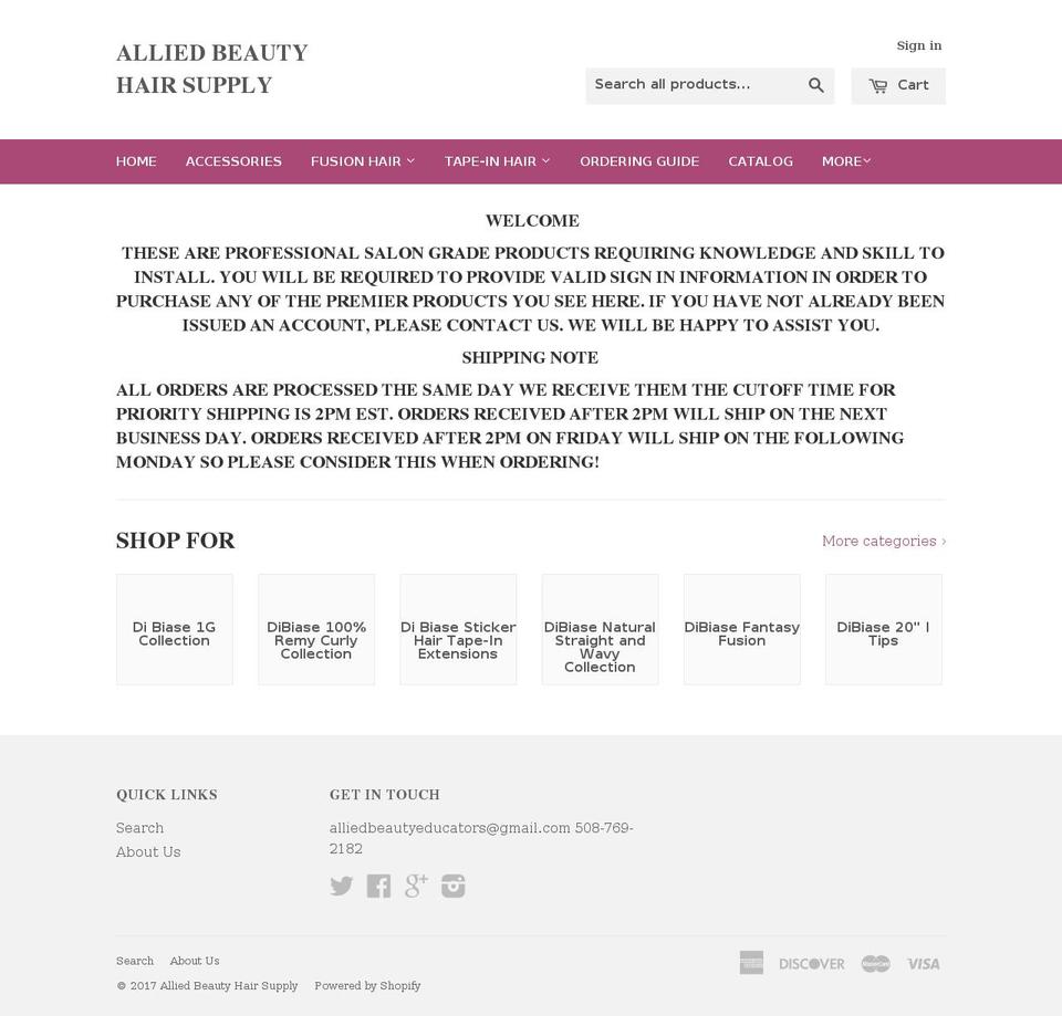 alliedbeautyhair.com shopify website screenshot