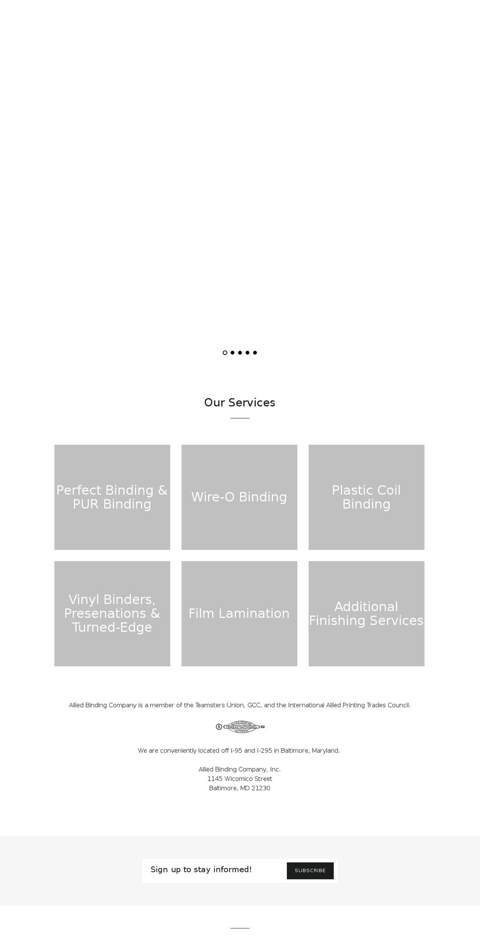 alliedbindingco.com shopify website screenshot