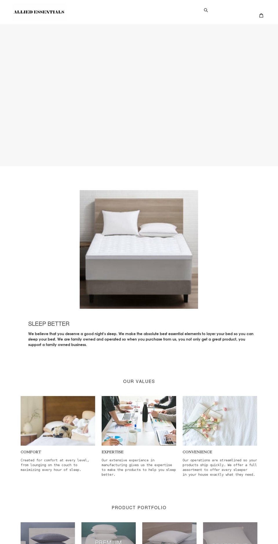 alliedessentials.com shopify website screenshot
